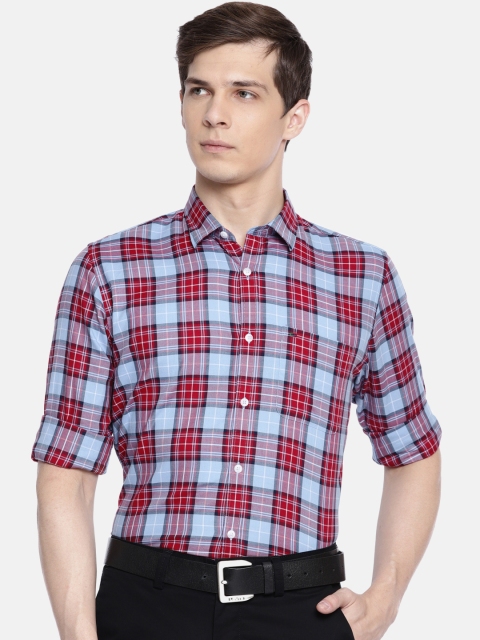 

Peter England Men Red & Blue Slim Fit Checked Formal Shirt