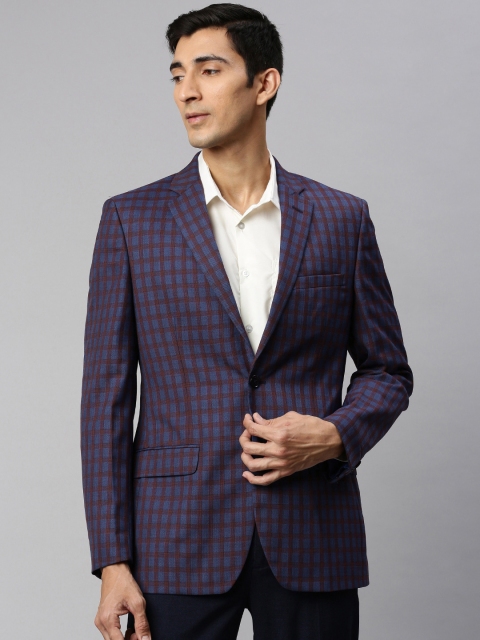 

Raymond Men Blue & Maroon Checked Single-Breasted Standard Contemporary Fit Formal Blazer