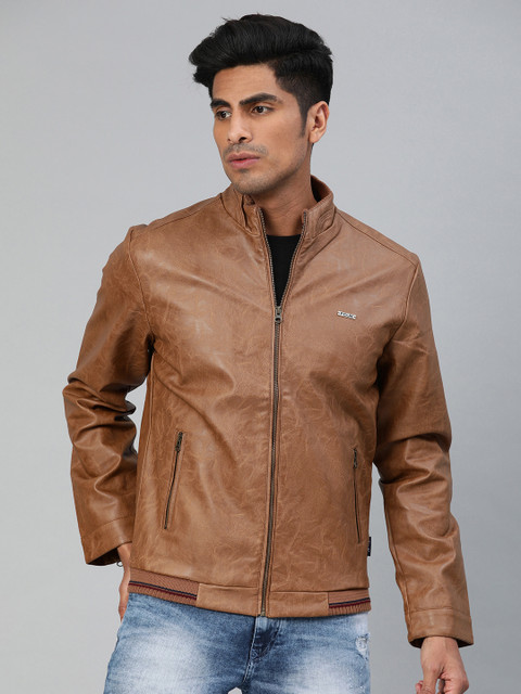 

French Connection Men Brown Solid Biker Jacket