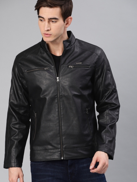 

French Connection Men Black Solid Biker Jacket