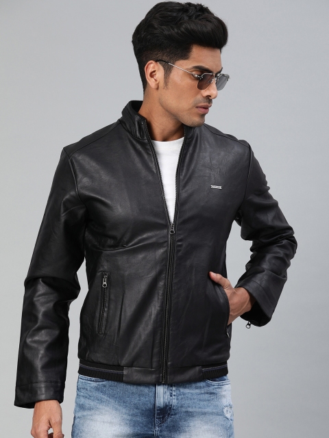 

French Connection Men Black Solid Biker Jacket