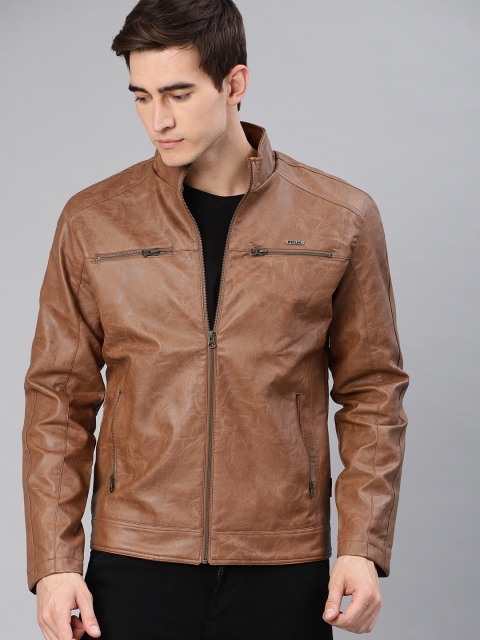 

French Connection Men Tan Brown Solid Biker Jacket