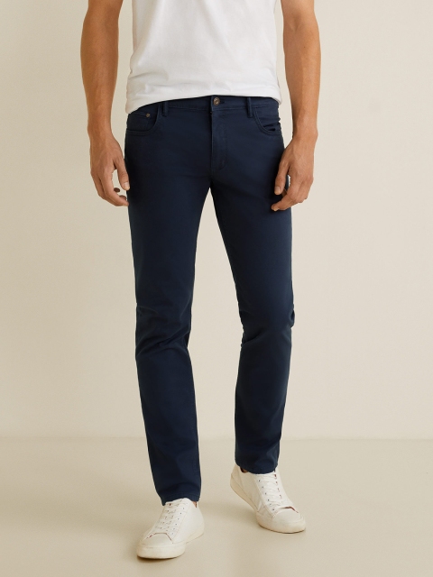 

MANGO MAN Men Navy Blue Slim Fit Solid Regular Trousers