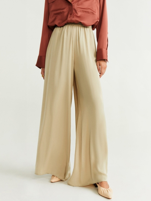 

MANGO Women Beige Solid Parallel Trousers