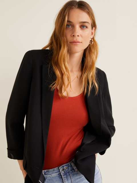 

MANGO Women Black Solid Single-Breasted Casual Blazer