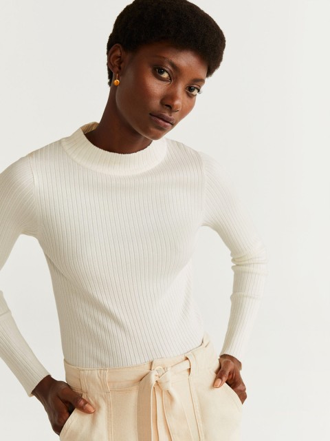 

MANGO Women Off-White Solid Top