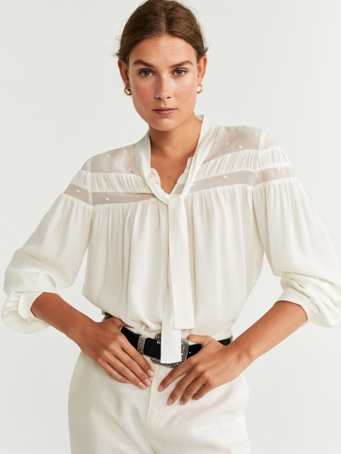 

MANGO Women White Solid Top