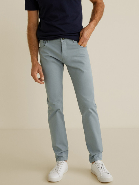 

MANGO MAN Men Grey Slim Fit Solid Regular Trousers