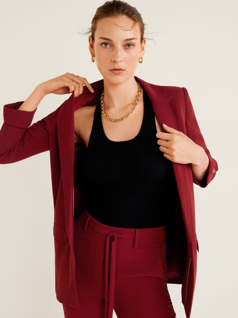 

MANGO Women Maroon Solid Single-Breasted Casual Blazer