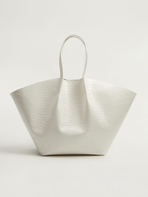

MANGO White Croc Textured Handheld Bag