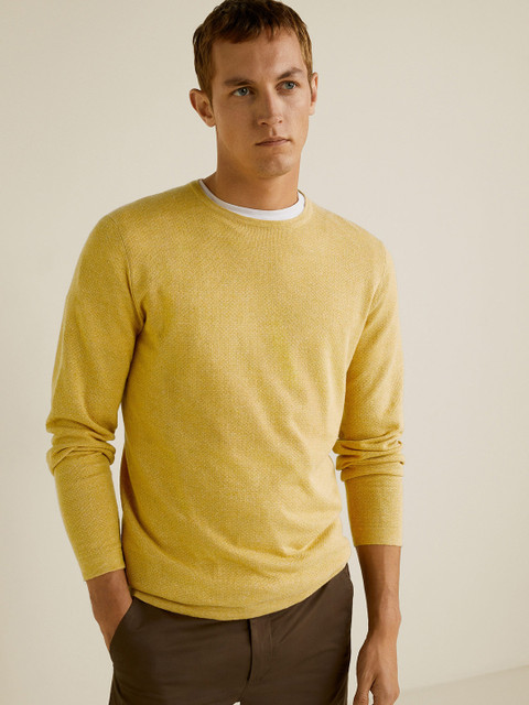 

MANGO MAN Men Yellow Self-Design Sweater
