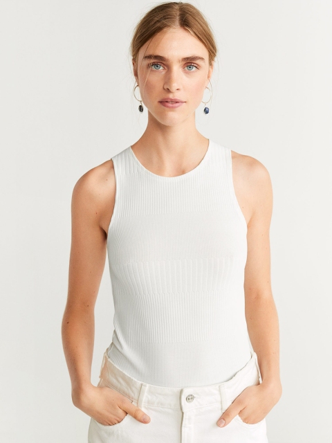 

MANGO Women White Ribbed Fitted Top