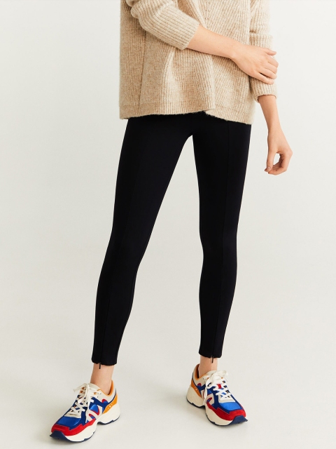 

MANGO Women Black Solid Cropped Treggings