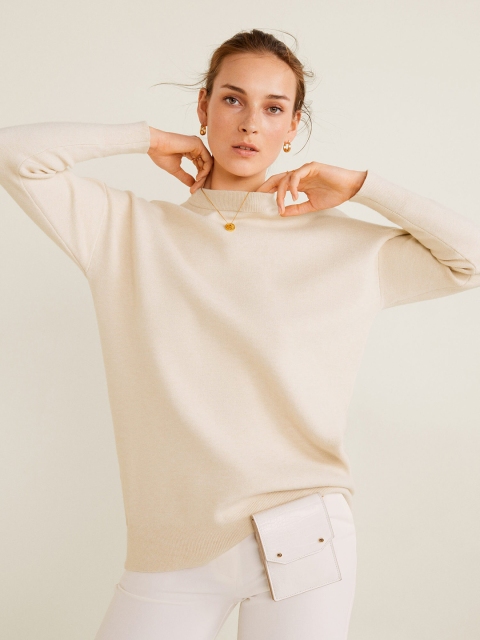 

MANGO Women Off-White Solid Sweater