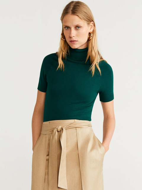 

MANGO Women Green Solid Fitted Top