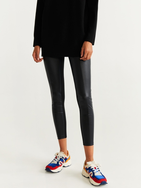 

MANGO Women Black Solid Cropped Treggings