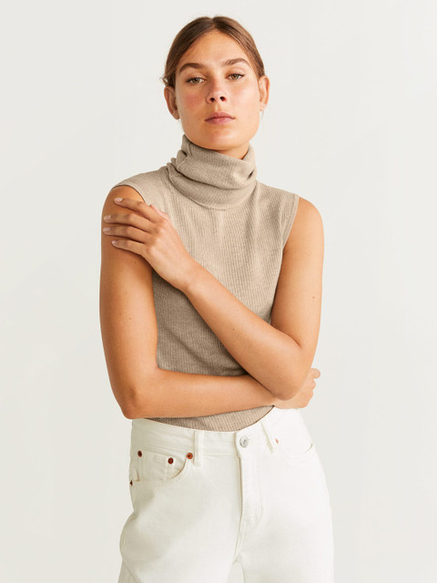 

MANGO Women Beige Solid Top