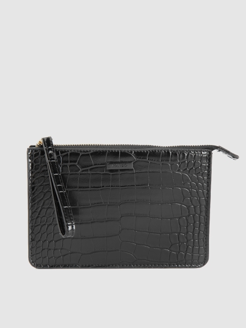 

MANGO Women Black Croc Textured Cosmetic Pouch