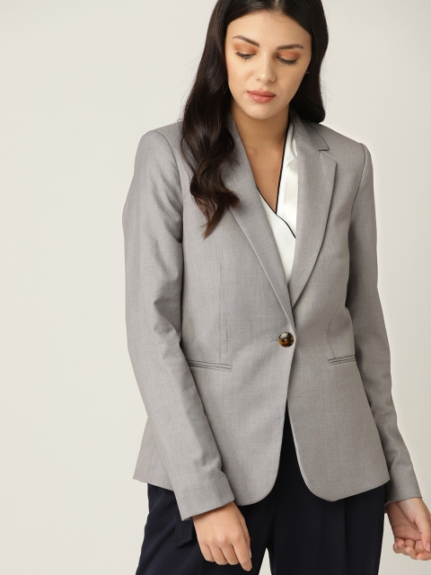 

MANGO Women Grey Solid Single-Breasted Smart Casual Blazer