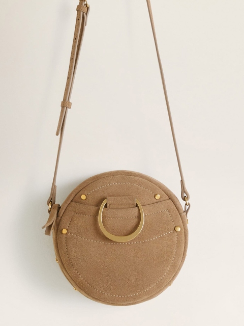 

MANGO Beige Solid Leather Sling Bag