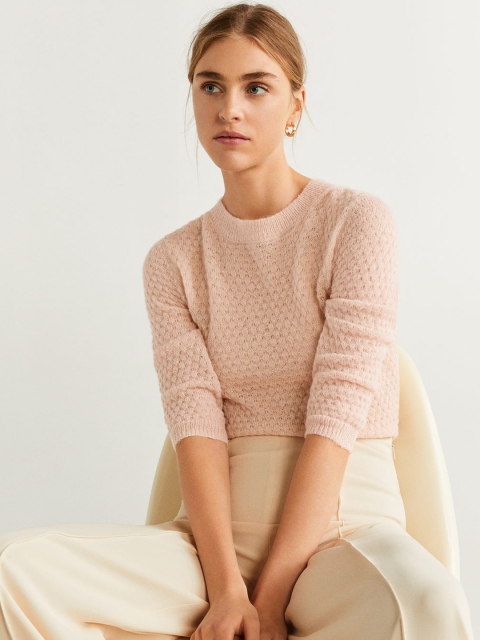 

MANGO Women Pink Self Design Sweater