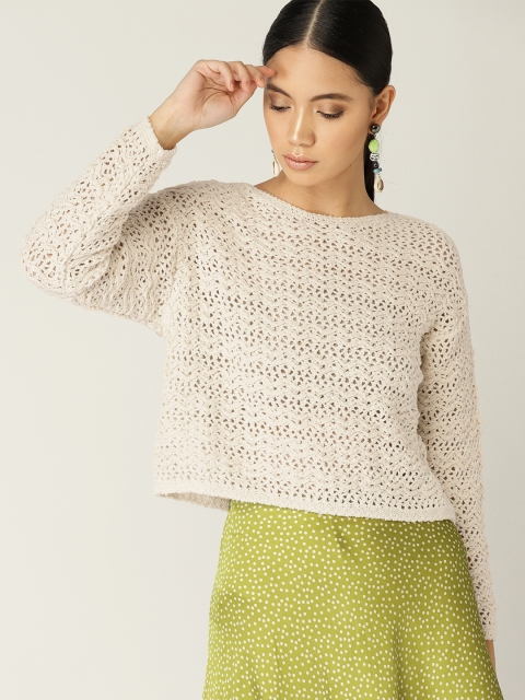 

MANGO Women Off-White Open Knit Pullover