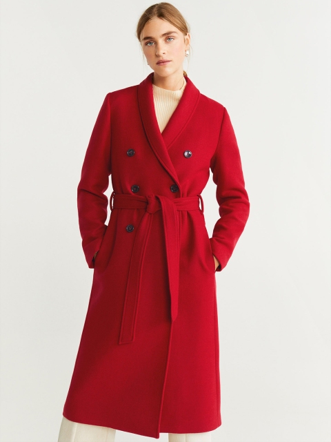 

MANGO Women Red Solid Longline Trench Coat