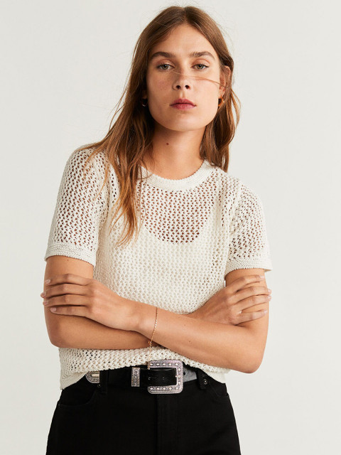 

MANGO Women Off-White Recycled Open Knit Top