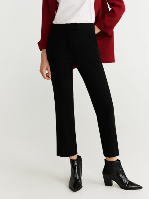 

MANGO Women Black Regular Fit Solid Trousers