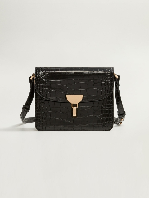 

MANGO Black Croc Pattern Sling Bag