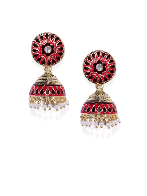 

Spargz Women Gold-Plated & Multicoloured Meenakari Kundan Circular Jhumkas