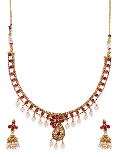 

Spargz Women Gold-Plated Pink Artificial Stone & Pearl-Studded Jewellery Set