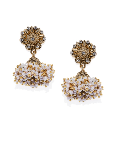 

Spargz Women Gold-Plated & White AD Studded Classic Jhumkas