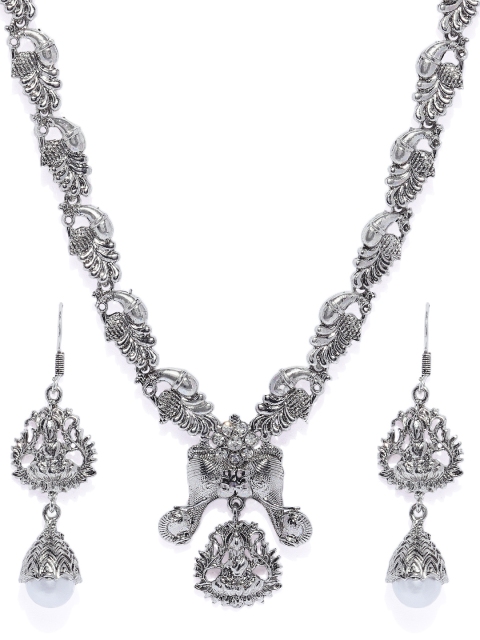 

Spargz Women Rhodium-Plated Oxidised Temple Jewellery Set, Silver