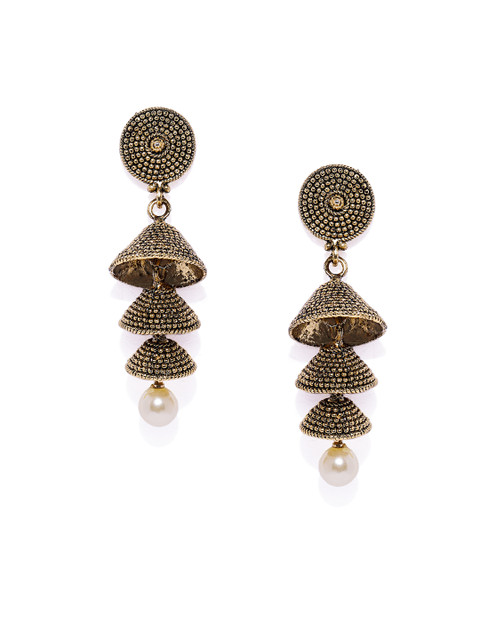 

Spargz Women Gold-Plated & Cream-Coloured Oxidised Circular Jhumkas