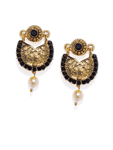 

Spargz Women Gold-Plated & Black Circular Chandbalis