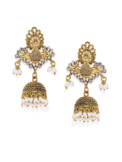 

Spargz Women Gold-Plated White Peacock Shaped AD Studded Drop Earrings