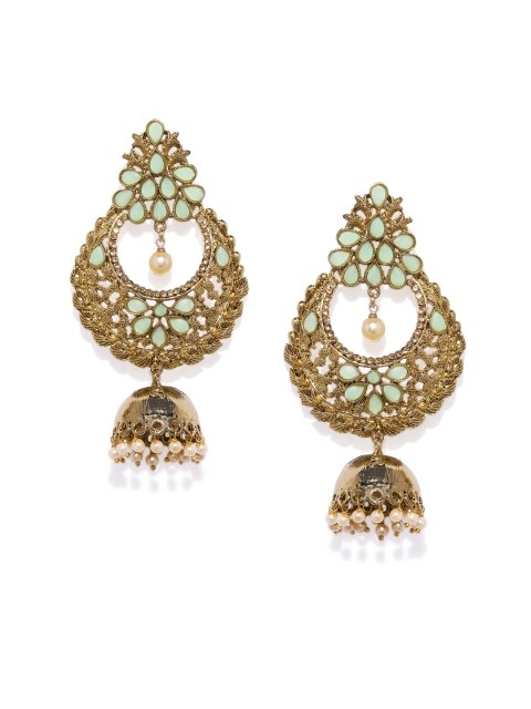 

Spargz Women Gold-Plated Green Circular Chandbalis