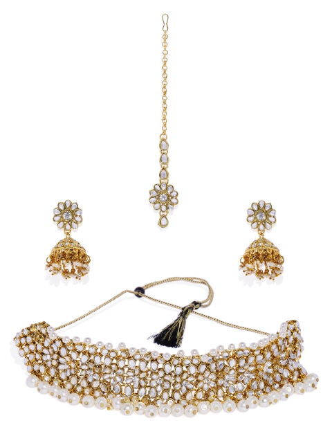 

Spargz Women Gold-Plated & White Kundan And Pearl Collar Necklace Set