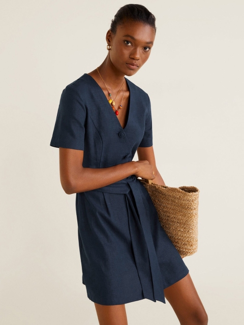 

MANGO Women Navy Blue Solid A-Line Dress