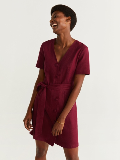 

MANGO Women Maroon Solid A-Line Dress