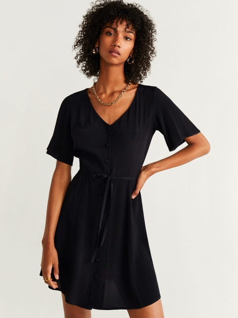

MANGO Women Solid Black A-Line Dress