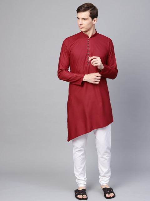 

SOJANYA Men Maroon & White Solid Kurta with Churidar