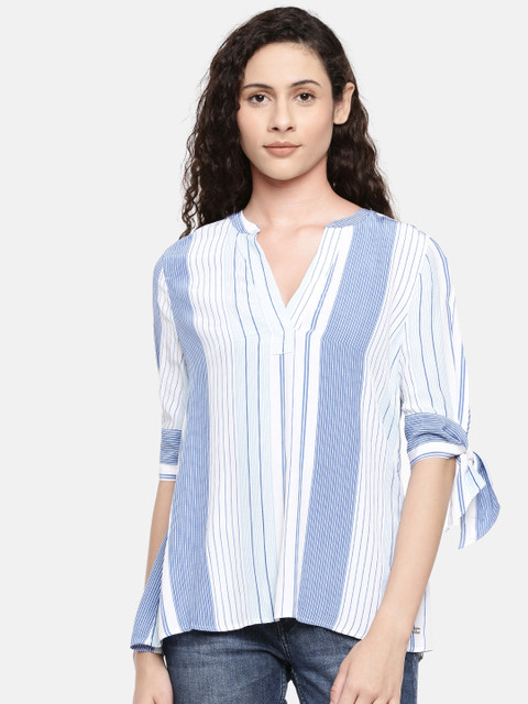 

Tommy Hilfiger Women White & Blue Falleen Striped Top