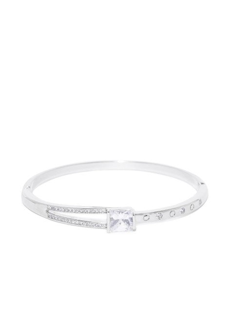 

Carlton London Silver-Toned Rhodium-Plated CZ Studded Bangle-Style Bracelet
