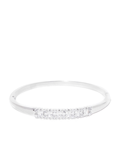 

Carlton London Silver-Toned Rhodium-Plated CZ Studded Bangle-Style Bracelet