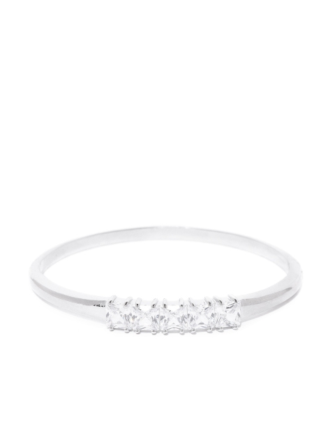 

Carlton London Silver-Toned Rhodium-Plated CZ Studded Bangle Style Bracelet
