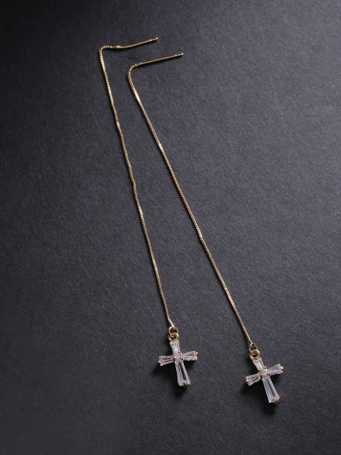 

Carlton London Gold-Plated CZ Studded Contemporary Drop Earrings