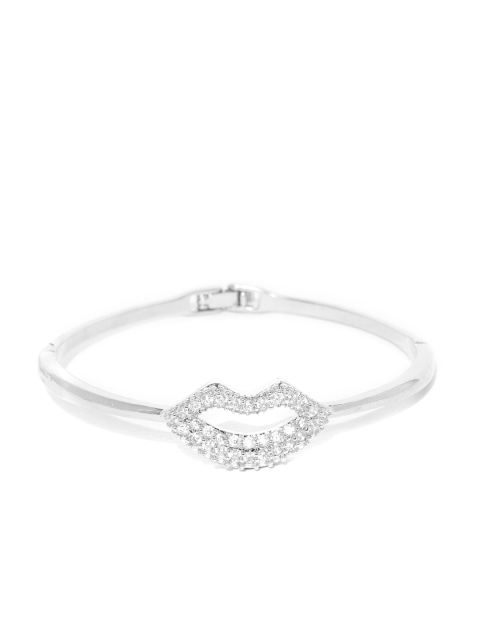 

Carlton London Silver-Toned Rhodium-Plated CZ Studded Bangle Style Bracelet