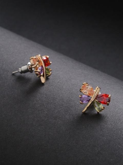 

Carlton London Green & Maroon Gold-Plated CZ Studded Quirky Studs